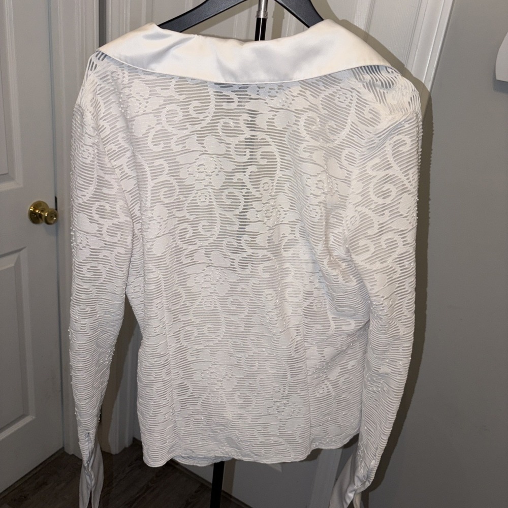 JS Collections Vintage 90s Sheer White Lace Blouse Button Down Satin Cuffs Y2K - Picture 5 of 6